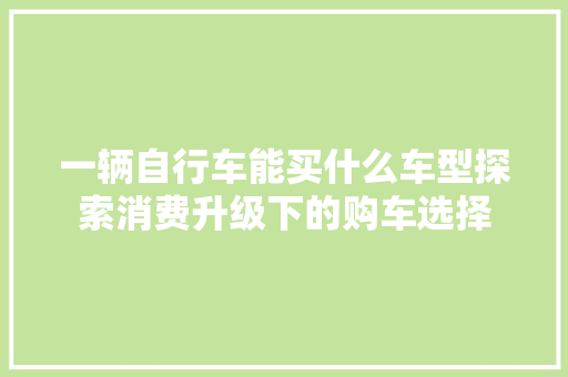 一辆自行车能买什么车型探索消费升级下的购车选择
