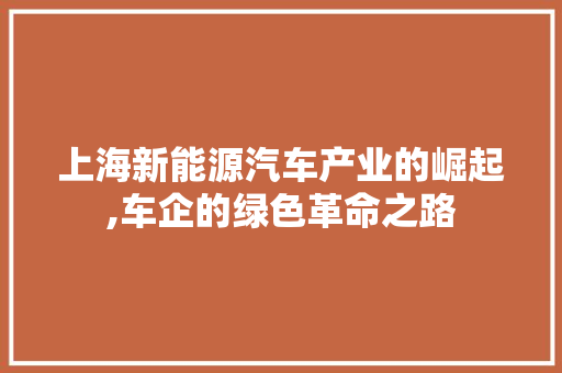 上海新能源汽车产业的崛起,车企的绿色革命之路
