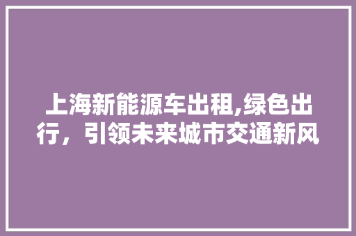 上海新能源车出租,绿色出行，引领未来城市交通新风尚