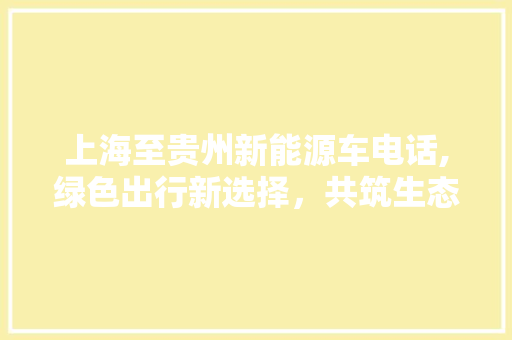 上海至贵州新能源车电话,绿色出行新选择，共筑生态文明