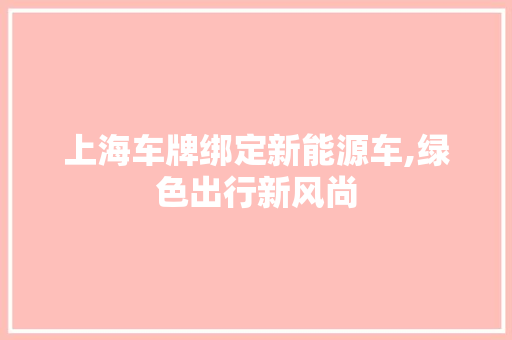 上海车牌绑定新能源车,绿色出行新风尚