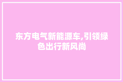 东方电气新能源车,引领绿色出行新风尚