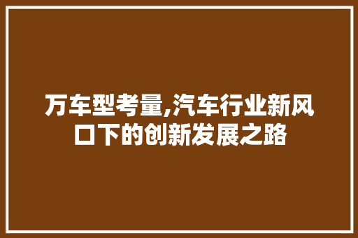 万车型考量,汽车行业新风口下的创新发展之路 新款车型