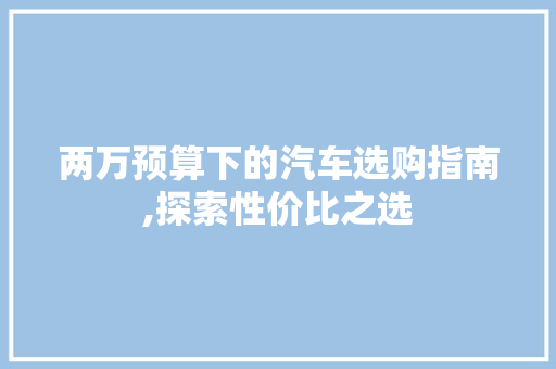 两万预算下的汽车选购指南,探索性价比之选