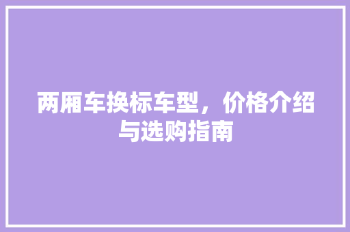 两厢车换标车型，价格介绍与选购指南