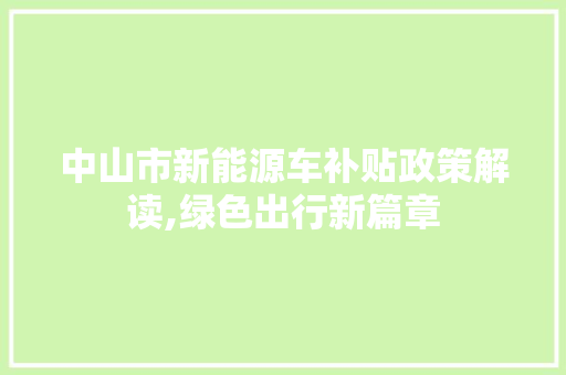 中山市新能源车补贴政策解读,绿色出行新篇章