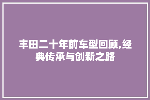 丰田二十年前车型回顾,经典传承与创新之路