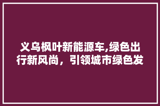 义乌枫叶新能源车,绿色出行新风尚，引领城市绿色发展