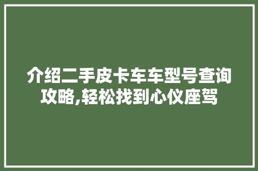 介绍二手皮卡车车型号查询攻略,轻松找到心仪座驾
