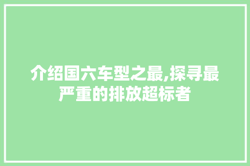 介绍国六车型之最,探寻最严重的排放超标者
