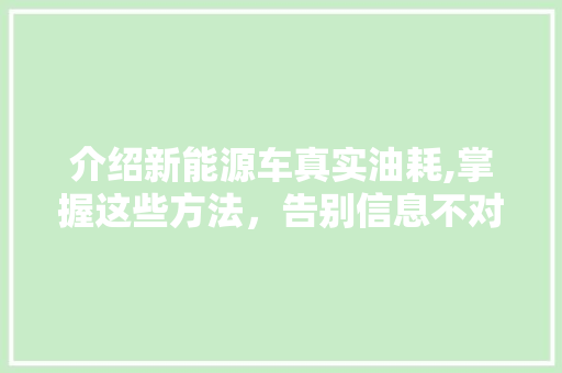 介绍新能源车真实油耗,掌握这些方法，告别信息不对称