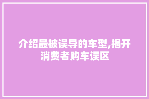 介绍最被误导的车型,揭开消费者购车误区