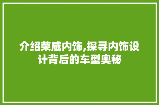 介绍荣威内饰,探寻内饰设计背后的车型奥秘