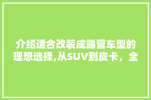 介绍适合改装成露营车型的理想选择,从SUV到皮卡，全面分析！