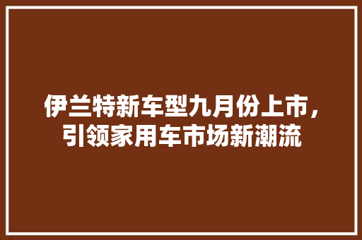 伊兰特新车型九月份上市，引领家用车市场新潮流