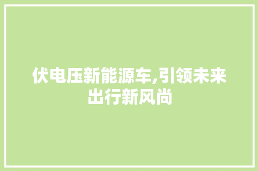 伏电压新能源车,引领未来出行新风尚