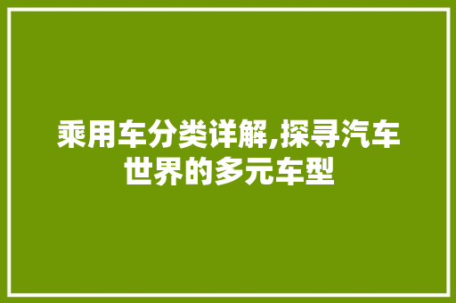 乘用车分类详解,探寻汽车世界的多元车型
