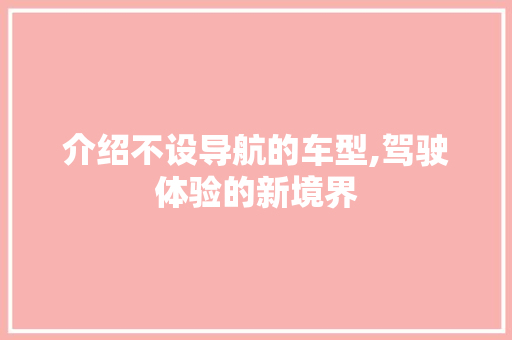 介绍不设导航的车型,驾驶体验的新境界