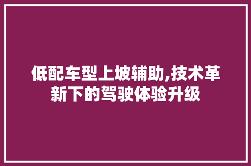 低配车型上坡辅助,技术革新下的驾驶体验升级