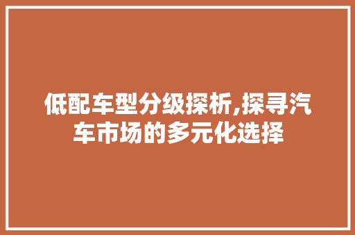 低配车型分级探析,探寻汽车市场的多元化选择