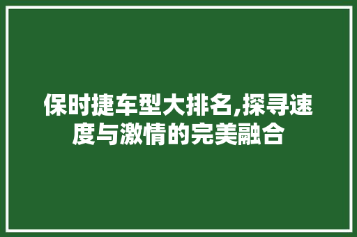 保时捷车型大排名,探寻速度与激情的完美融合 发动机配件