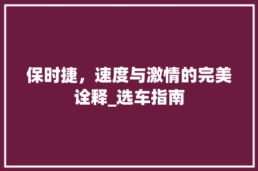 保时捷，速度与激情的完美诠释_选车指南