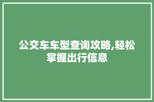 公交车车型查询攻略,轻松掌握出行信息 汽车配件