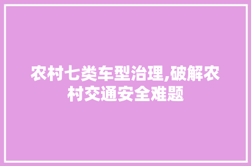 农村七类车型治理,破解农村交通安全难题