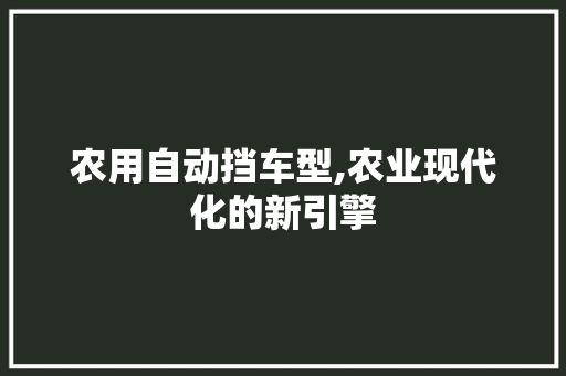 农用自动挡车型,农业现代化的新引擎