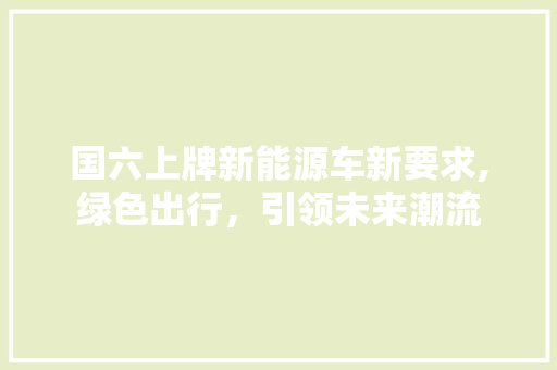 国六上牌新能源车新要求,绿色出行，引领未来潮流