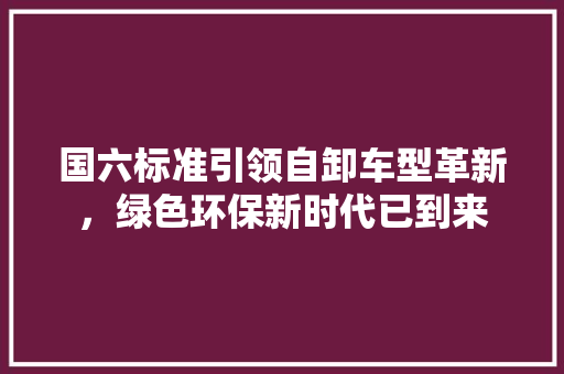 国六标准引领自卸车型革新，绿色环保新时代已到来