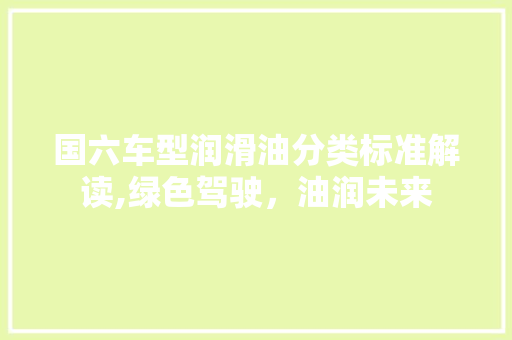 国六车型润滑油分类标准解读,绿色驾驶，油润未来