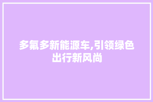 多氟多新能源车,引领绿色出行新风尚