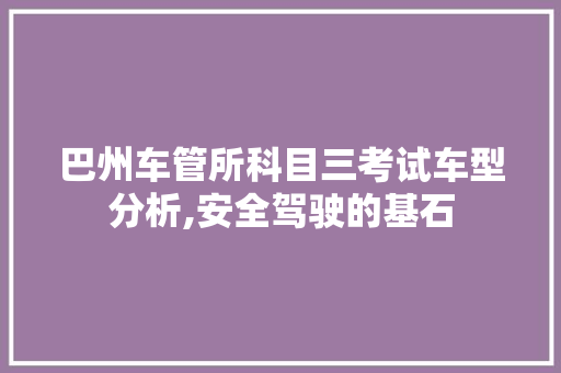 巴州车管所科目三考试车型分析,安全驾驶的基石