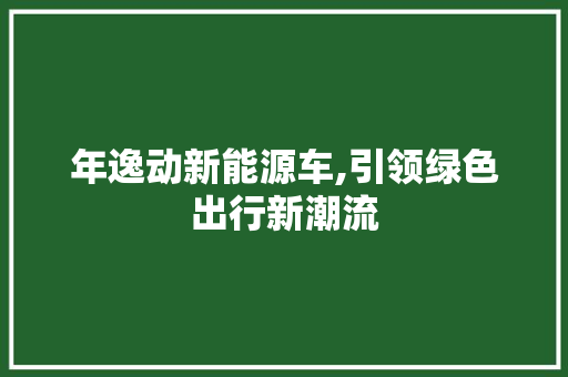 年逸动新能源车,引领绿色出行新潮流
