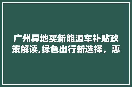 广州异地买新能源车补贴政策解读,绿色出行新选择，惠及全国车主