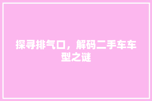 探寻排气口，解码二手车车型之谜