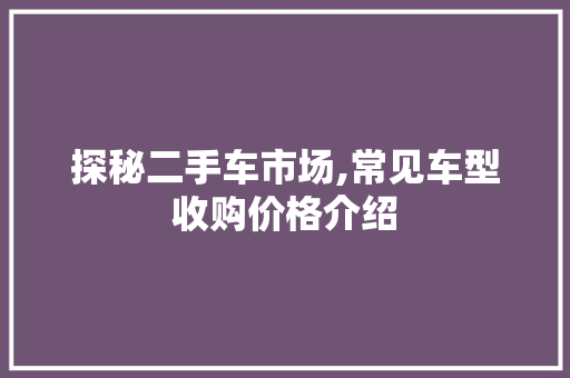 探秘二手车市场,常见车型收购价格介绍 车身配件