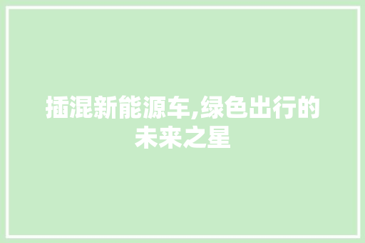 插混新能源车,绿色出行的未来之星