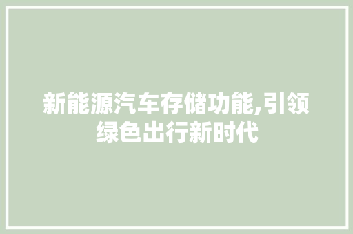 新能源汽车存储功能,引领绿色出行新时代 车身配件