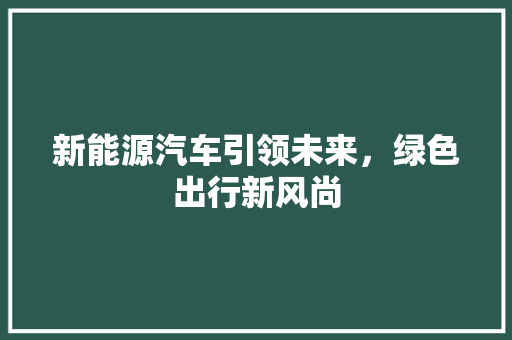 新能源汽车引领未来，绿色出行新风尚