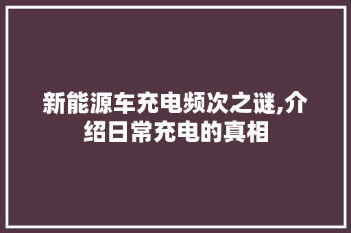新能源车充电频次之谜,介绍日常充电的真相
