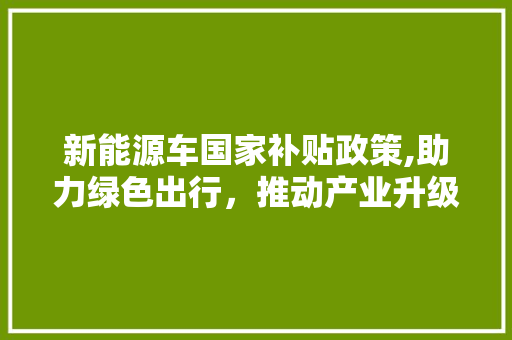 新能源车国家补贴政策,助力绿色出行，推动产业升级