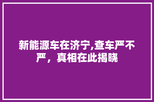 新能源车在济宁,查车严不严，真相在此揭晓