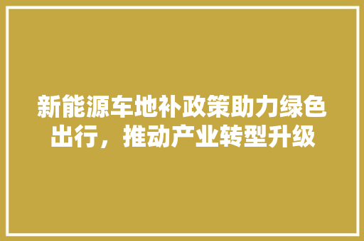 新能源车地补政策助力绿色出行，推动产业转型升级