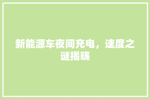 新能源车夜间充电，速度之谜揭晓