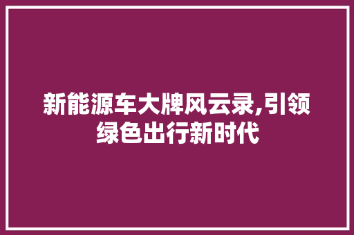 新能源车大牌风云录,引领绿色出行新时代