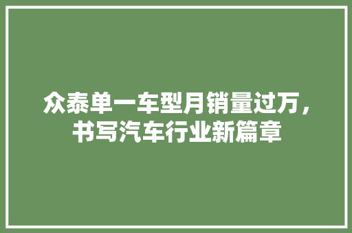 众泰单一车型月销量过万，书写汽车行业新篇章