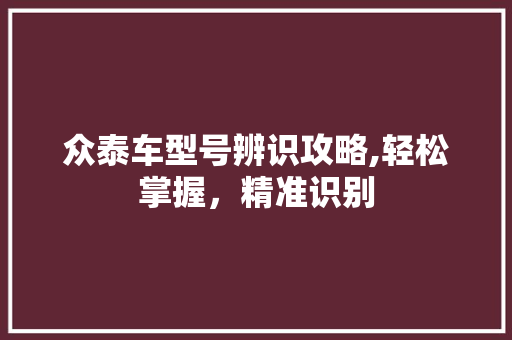 众泰车型号辨识攻略,轻松掌握，精准识别