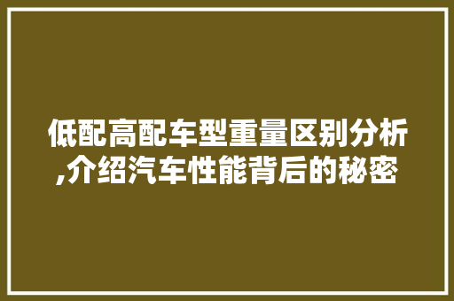 低配高配车型重量区别分析,介绍汽车性能背后的秘密